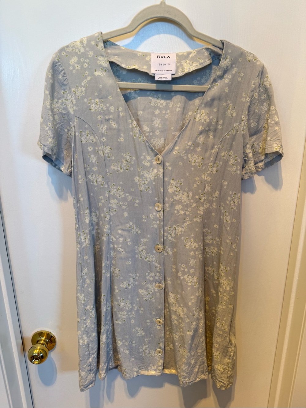 RVCA Floral Button-Front Light Blue Floral Dress